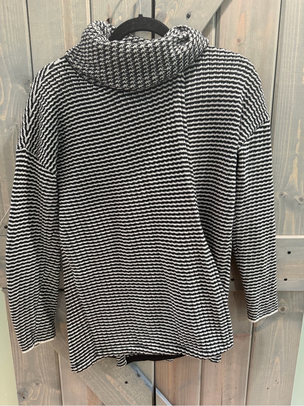 Cabi Black White Textured Cotton Cowl Neck Tunic Sweater Size Small